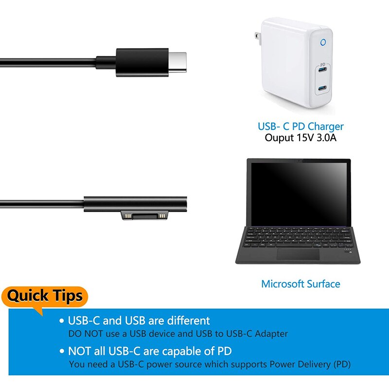 for Surface Connect to USB C Charging Cable Compatible for Surface Pro 3/4/5/6/7, Surface Laptop 3/2/1,Surface Go