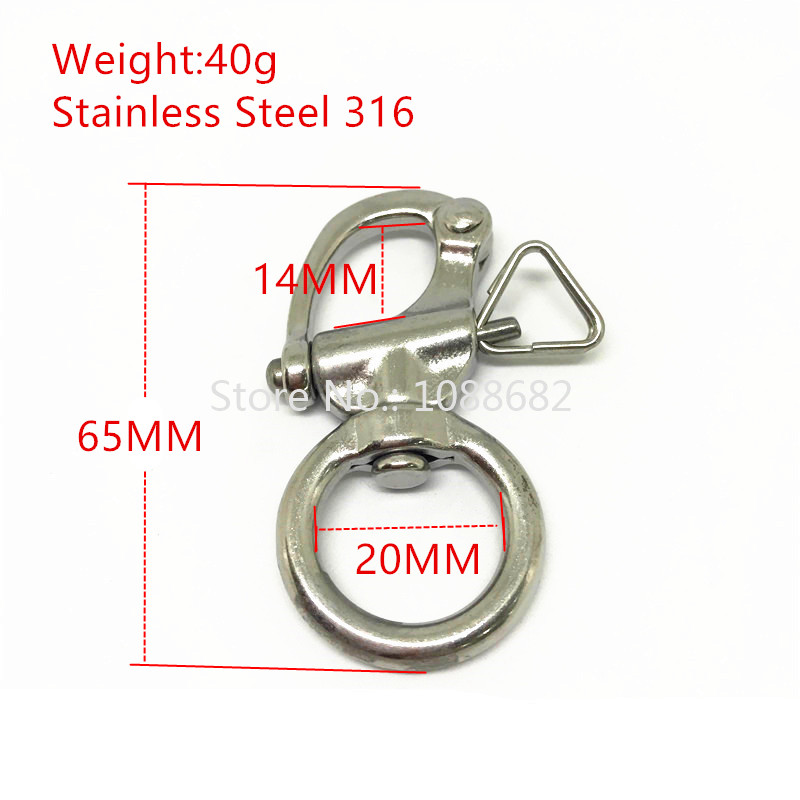 10PCS 65mm Bail Rigging Sailboat Swivel Snap Shackles 316 Stainless Steel Swivel Shackles