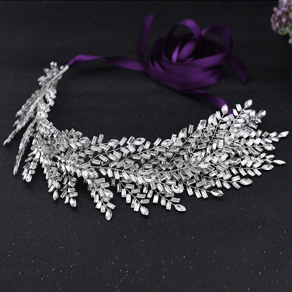 ZMSH312 Diamond Rhinestone Belts for Dresses Belt Silver Waist Belts Sparkle Belts for Women Dress Belt Flowers for Dresses: purple ribbon
