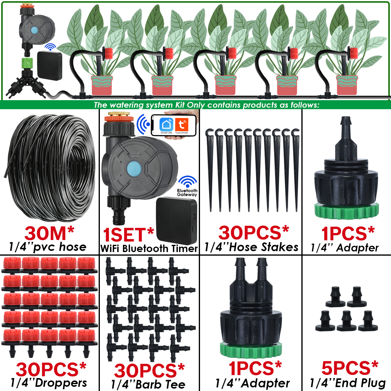 Kit automático de rega de jardim KESLA conta-gotas micro irrigação por gotejamento, bricolage para vaso, gramado, legumes, estufa, 5-50m: Luz amarela