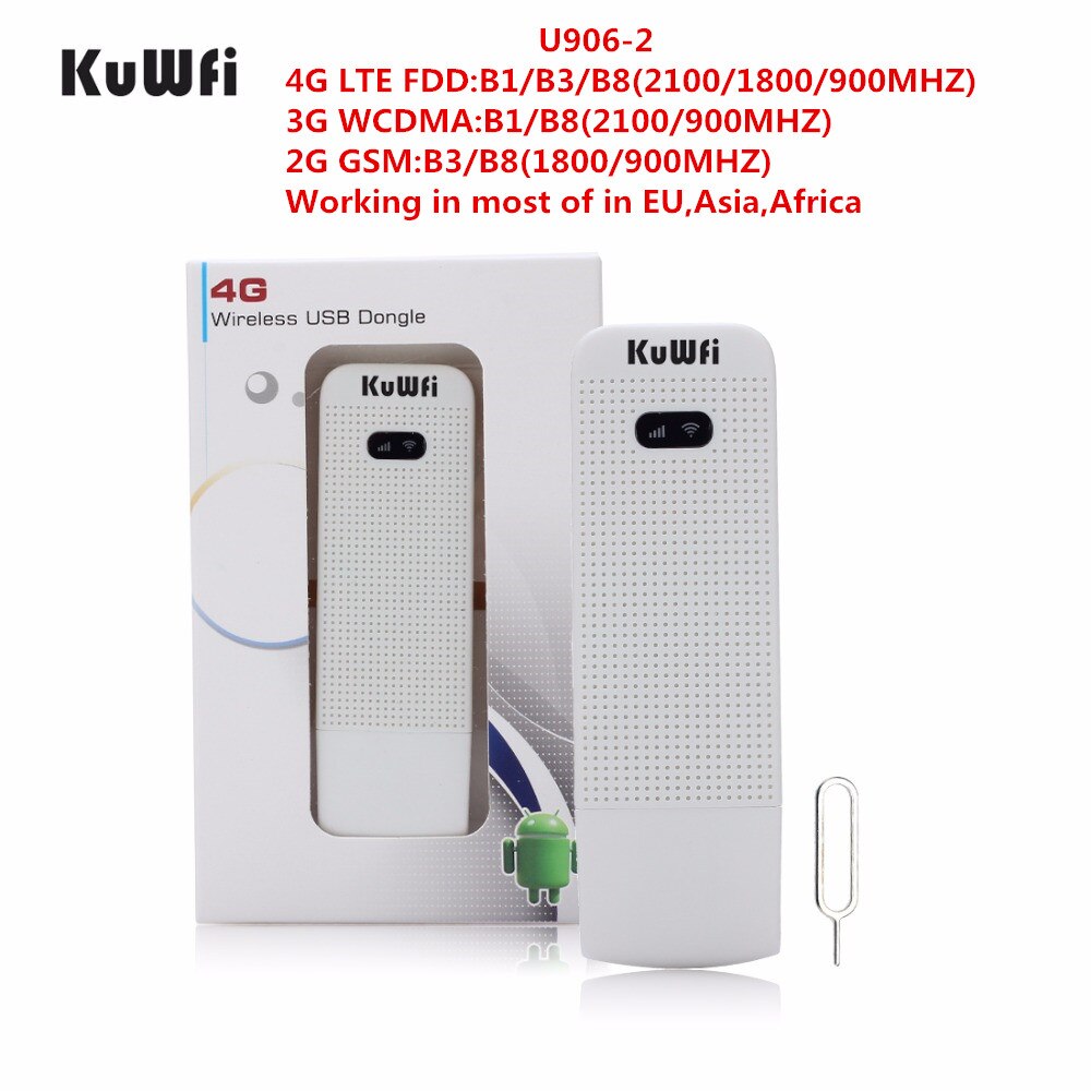 KuWFi 4G LTE Modem 3G/4G USB Dongle Mini Pocket Mobile Wifi Hotspots Unlocked Travel Car-Wifi Router With Sim Card Slot: U906-2