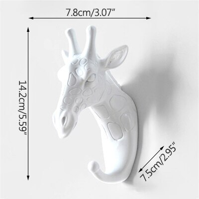 Hanger sleutelhaak multifunctionele amerikaanse kledinghaak houder decoratieve haak dierenhaak muur huishoudelijke naadloze klevende haak: Witte giraf