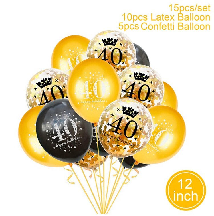 HUIRAN Black Golden Balloons 40 Years Old Birthday Baloon Happy 40th Brithday Party Decorations Adult Ballon Number Balon Globos: Gold balck balloon