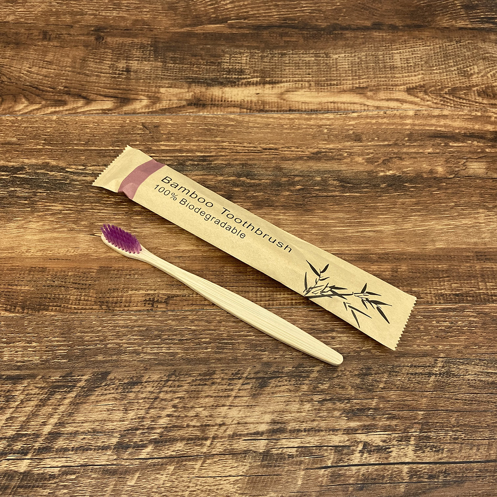 1 stk bambus tandbørster bærbare miljøvenlige trætandbørste til voksne tandbørster blød tandpleje: Lilla