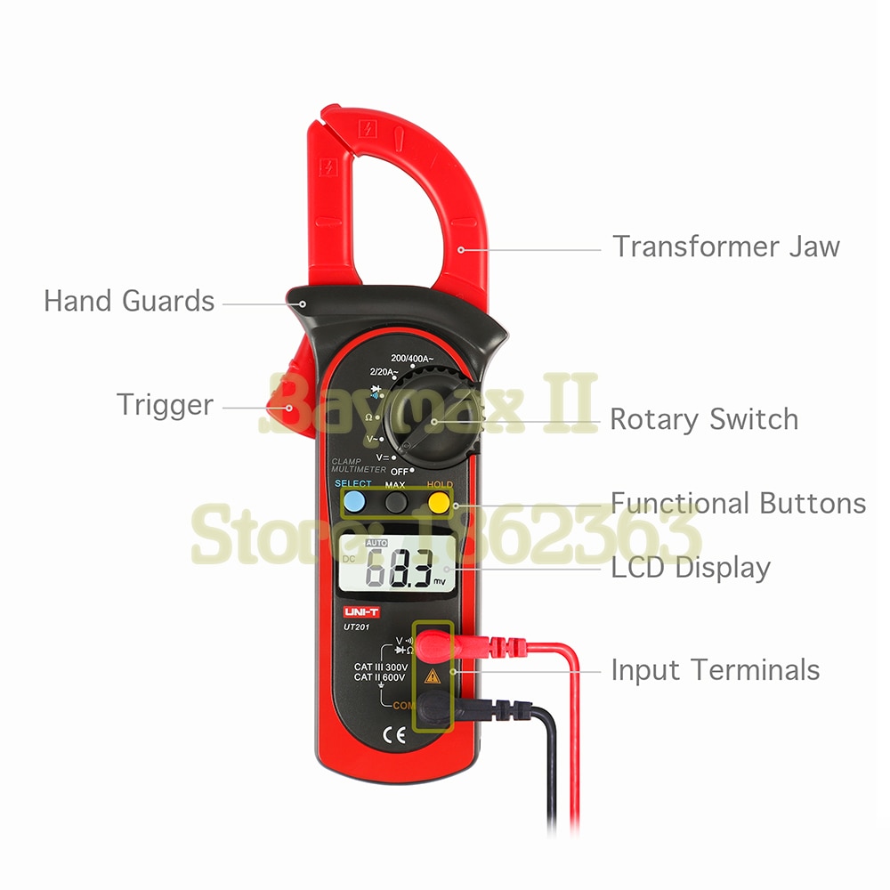 UNI-T UT201 1999 Counts Digital Auto Range Clamp Multimeter with 400A AC Current Test and Continuity Buzzer