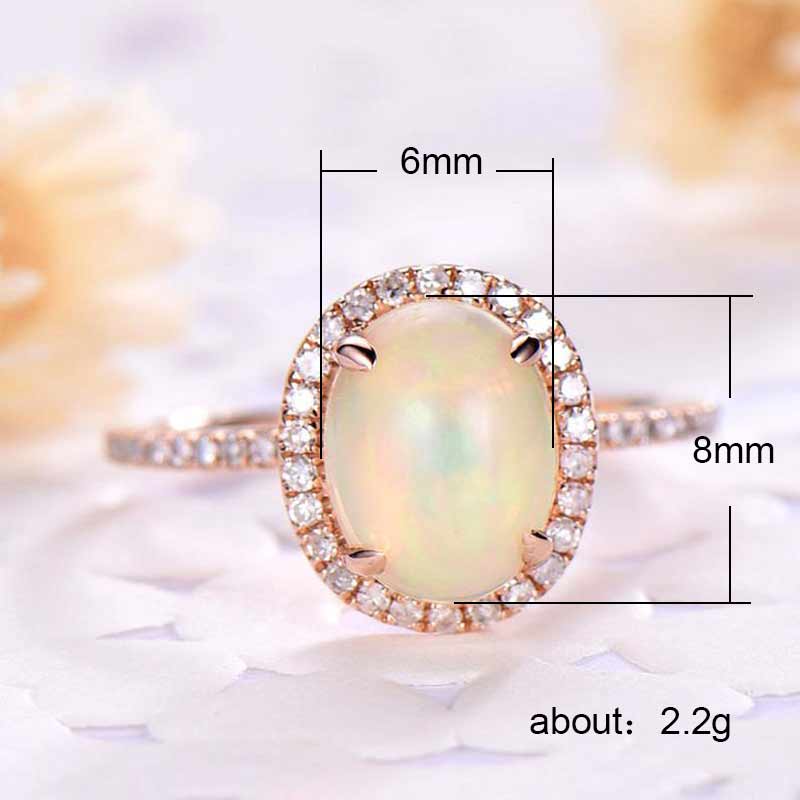 Huitan Gesimuleerde Opal Engagement Ring Voor Vrouwen Met Micro Verharde Rose Goud Kleur Ovale Opaal Ringen Voor Vrouwelijke ring