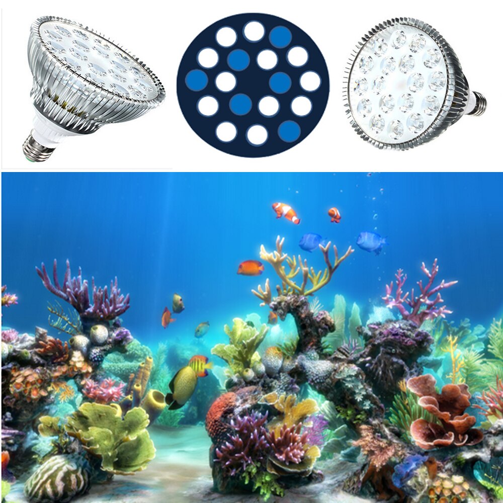 54W LED Aquarium Lamp 12 White 6 Blue E27 LED Coral Reef Grow Light PAR38 LED Aquarium Lights for Saltwater Reef Refugium Tanks