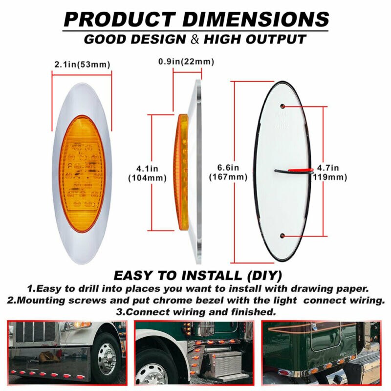 6.5 inch Side marker lights 16 LED Side Marker Clearance Light For Car