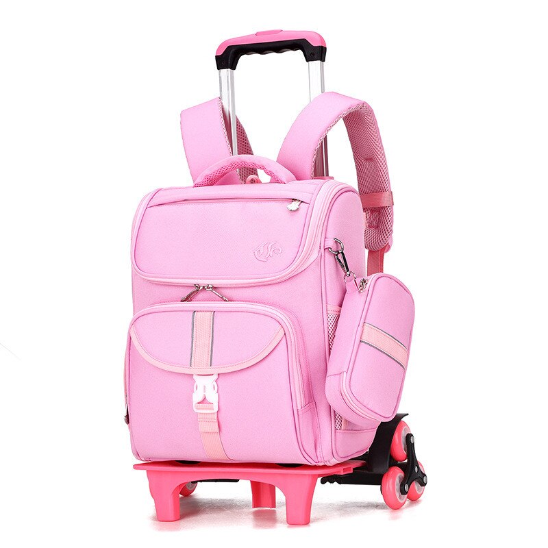 Ziranyu barnvagn skolväska 2/6 hjul avtagbar barn hjulväska nylon vattentät resväska mochilas: 6 hjul rosa