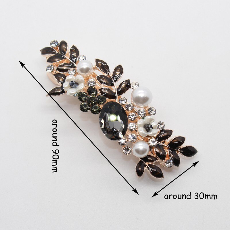 Elegante Schwarz Kristall Haar Spange Blatt Blume Strass Haar Clip Luxus Perle Haarnadeln Für Frauen Mädchen Schmuck