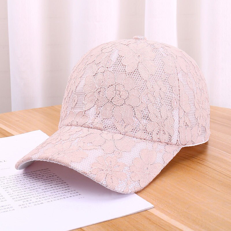 Kvinner hul blonder blomst baseball caps sommer pustende netting solhatt floral casual jenter justerbare caps: Rosa