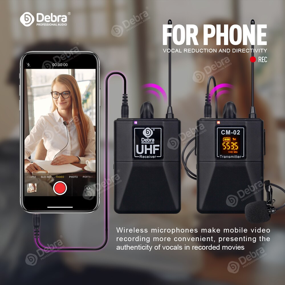 CM Series UHF Wireless Lavalier Microphone With 30 Selectable Channels 50m Range For Smartphones DSLR Cameras Webcast