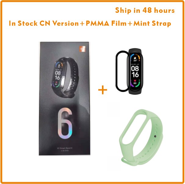 In Voorraad Originele Xiaomi Band 6 Mi Band 6 Bloed Zuurstof 1.56 Amoled Fitness Tracker Hartslagmeter Smart Polsband Band: Add Mint Strap