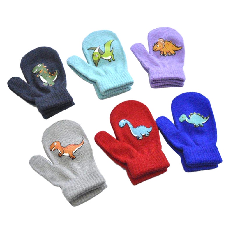 Baby Handschuhe Winter Warme Gestrickte Handschuhe Jungen Mädchen Cartoon Dinasour Handschuh Für Kinder Alter Von 1-5 Jahre alt