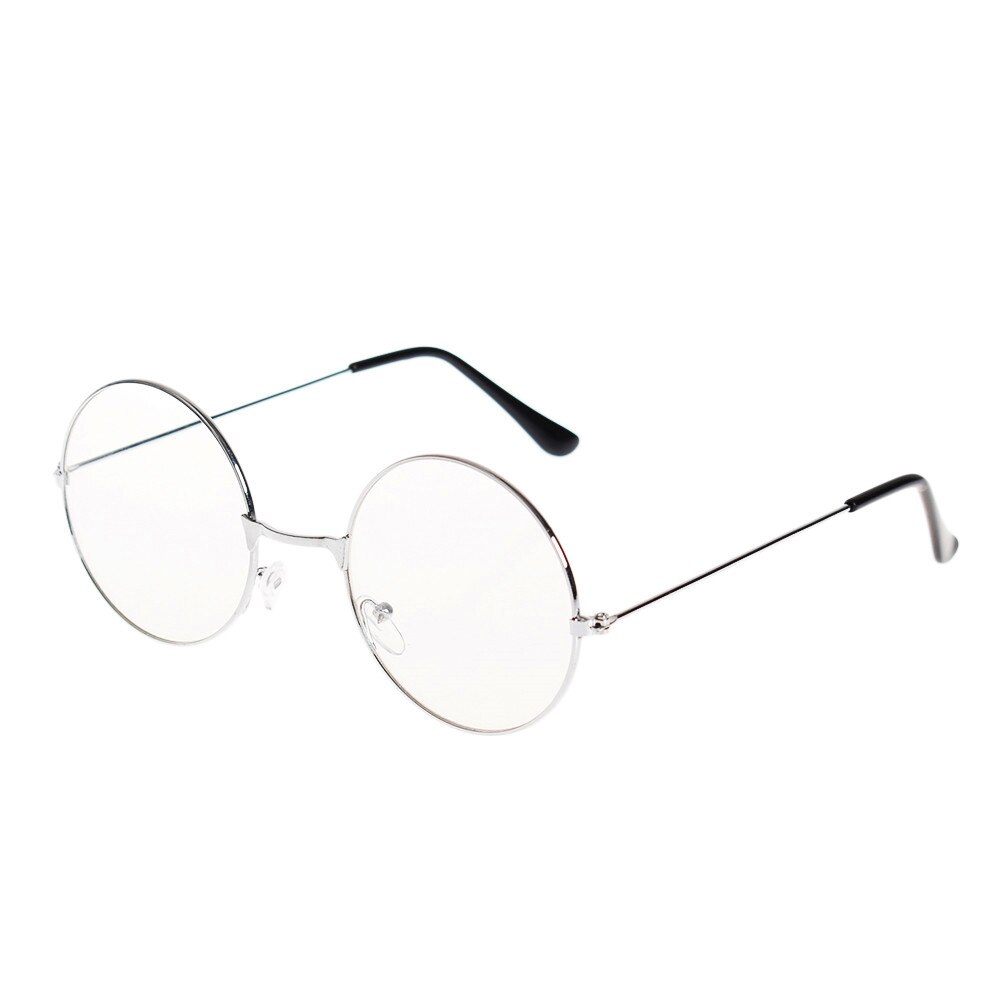 Store overdimensionerede runde glatte briller retro metalramme klar linse cirkel briller til kvinder mænd øjenpleje dekorativt værktøj: Sølv