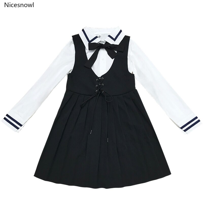 Uniforme de colegio japonés JK para mujer, camisa de manga larga, vestido de tirantes plisada, traje de dos piezas