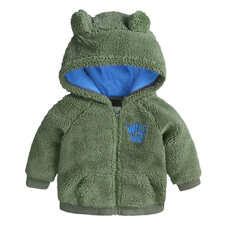 Mudkingdom baby jongens meisjes jassen schattige wollen jassen met capuchon warme kinderwinterkleding effen rits kinderkleding bovenkleding: Groente / 12m
