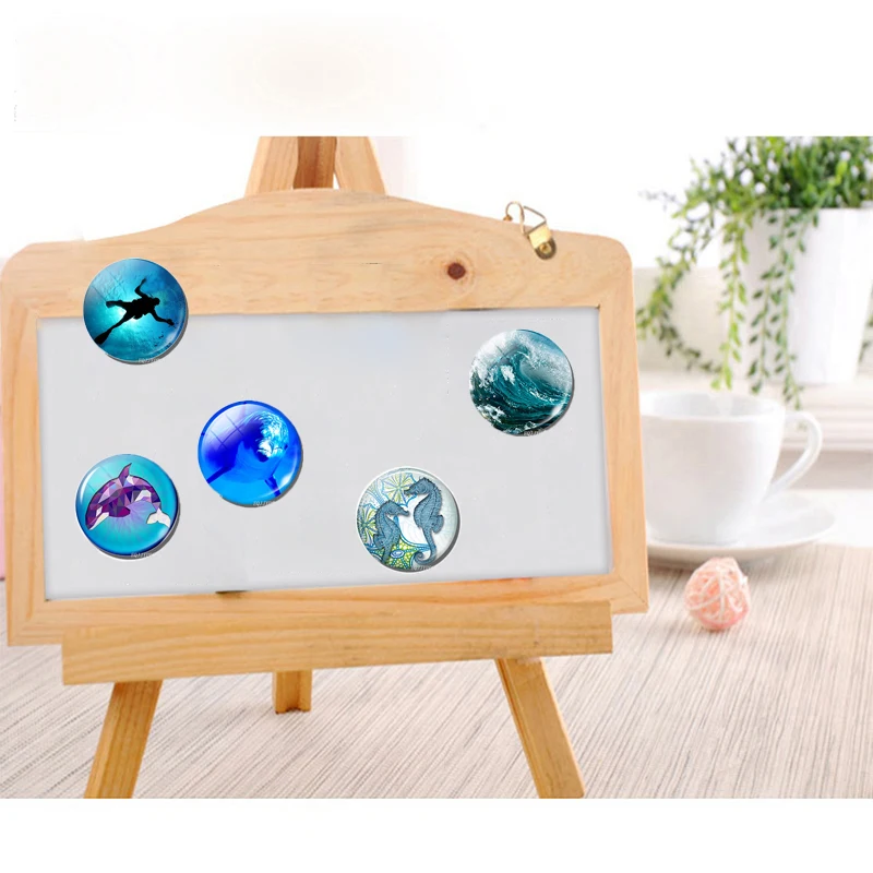 Mergulho 30mm geladeira ímã oceano subaquático criatura foto de vidro cabochão geladeira magnética adesivos nota decoração da sua casa