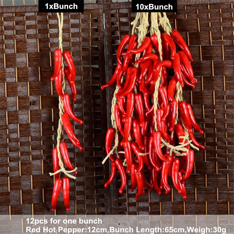 Cuerda de frutas artificiales, cuerdas de vegetales falsos para colgar, espuma de plástico para casa, cocina, decoración de granja, adorno colgante en la pared 1 cuerda: Red Peppers