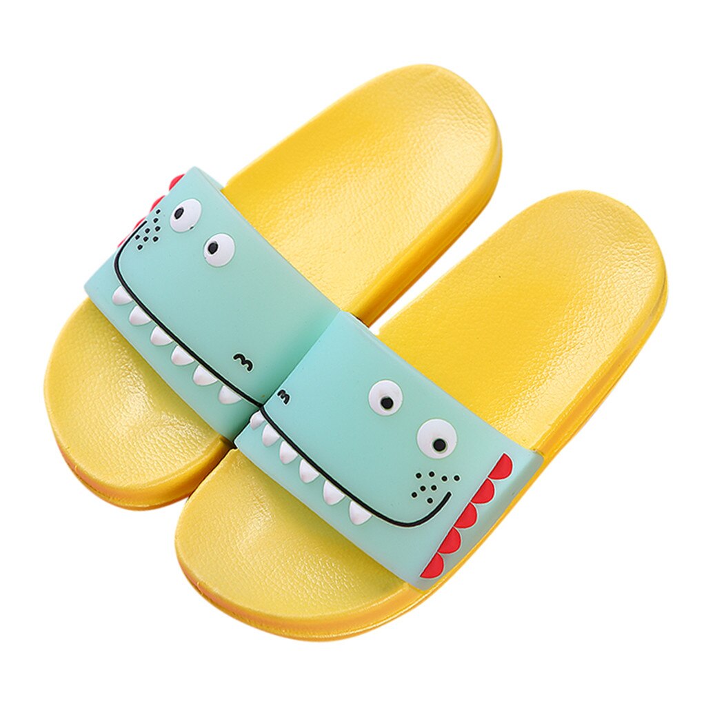 Summer Children Cartoon Slippers Kids Girls Animal Beach Shoes Sandals Toddler Boys Indoor Bathroom Flip Flops Baby Home Shoes: Yellow / 9.5
