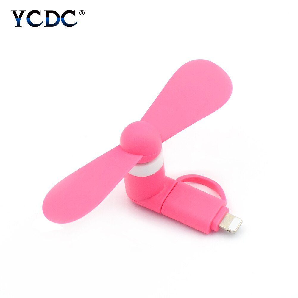 2 em 1 viagem portátil celular mini ventilador refrigerador de refrigeração para micro usb para iphone 5 5S se 6 s plus 8 pinos telefones android s6 s7: Rosy