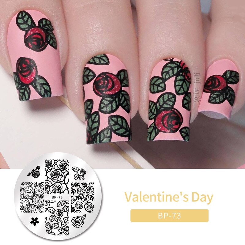 Noël saint valentin Halloween thème ongles estampage plaques timbre plaque modèle Nail Art arbre flocon de neige coeur Image: BP-73