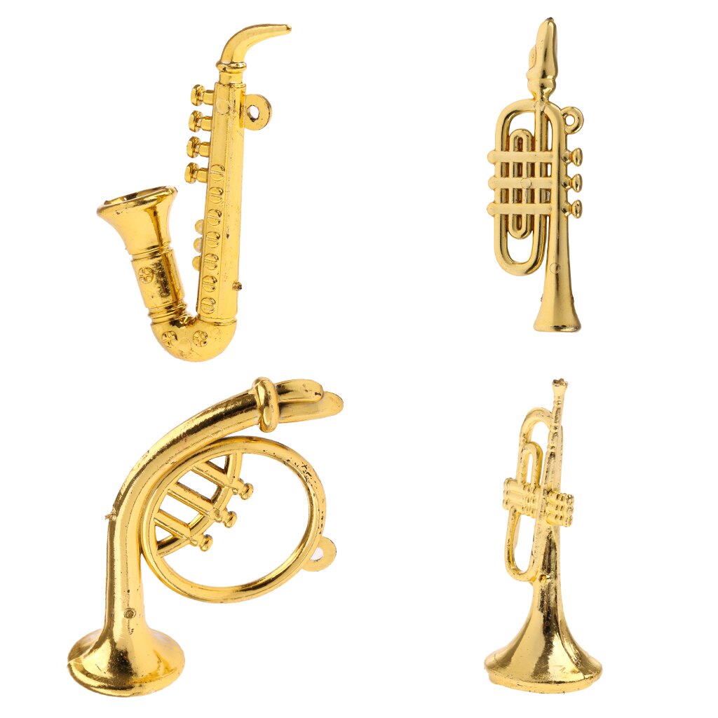 4Pcs Miniatuur Gebogen Pijp/Saxofoon/Bocht Bass Voor 1/12 Poppen Huis Decor