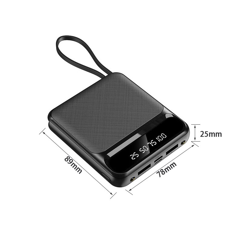 30000Mah Mini Power Bank Met Digitale Display Draagbare Lading Powerbank Ingebouwde Kabels Externe Batterij Fast Charger Voor Iphone