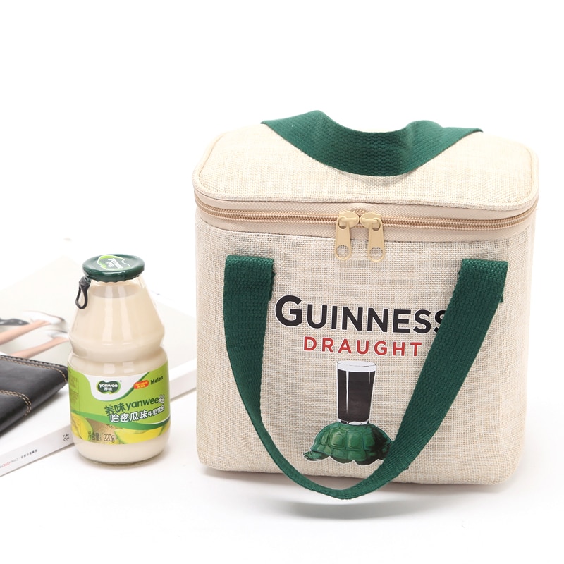 3.7L eco friendly cotton linen cooler bag small portable cool handbag thermal picnic lunch box meal cold warm fresh carrier bag