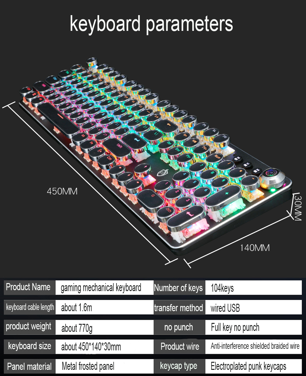 Retro toetsenbord punk Gaming-toetsenbord Bedraad mechanisch toetsenbord Verlicht toetsenbord Computer E-sport Randapparatuur voor desktop