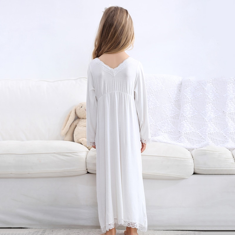 White Lace Pajamas For Girls Children Girl Nightgown Cotton Girls Princess Nightgown Child Girl Nightdress 2-10Y