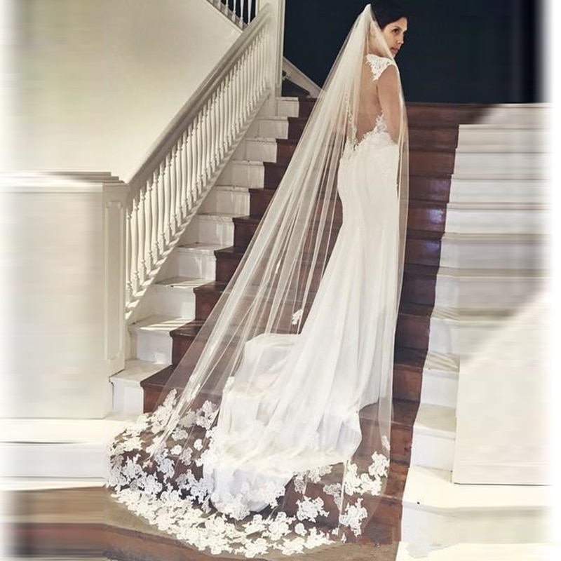 3M nachlaufen Llower Schleier Hochzeit Zubehör Braut Romantische Hochzeit Schleier 1 Schicht Spitze Mit Kamm