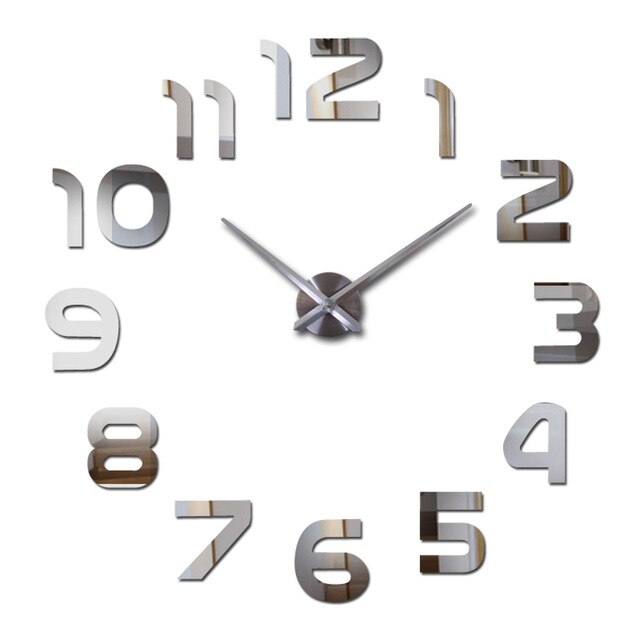 Reloj de puntero, relojes de cuarzo, relojes de , reloj de pared Real en 3d, pegatina de espejo apresurado, Diy, decoración para sala de estar, reloj de pared Digital: Plata / 47INCH