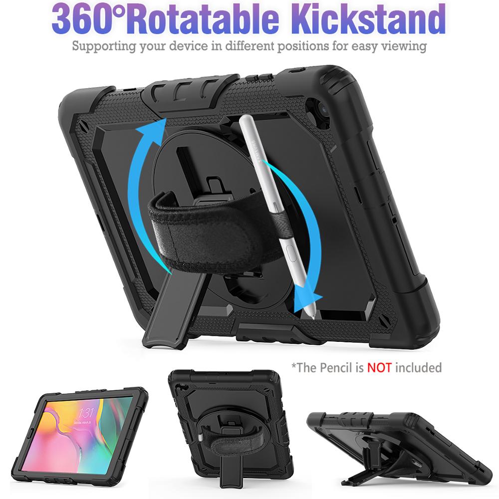 360- rotations handrem och stödfodral i silikon för tablets för samsung galaxy tab  a 10.1 fodral sm  t510 t515 skyddsfodral