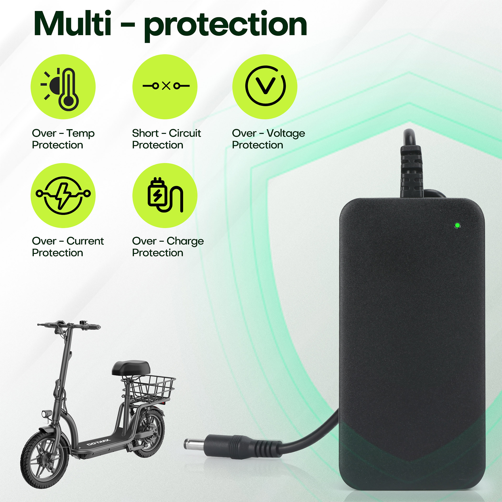36V E-Bike Charger 42V 2A - 10S Li-ion/Li-poly Compatible, Free Euro Converter, Fast Safe Charging