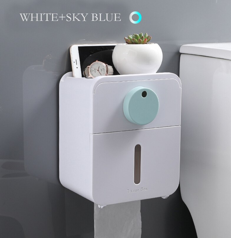 Distributeur mural de mouchoirs de salle de bains | Distributeur étanche de mouchoirs en papier multiplis, boîte de rangement de mouchoirs en papier avec tiroir: whtie blue