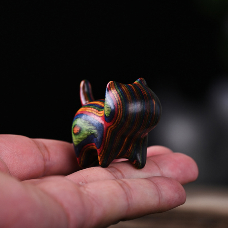 Adornos de madera de colores para gatos, accesorios de escritorio para oficina, esculturas de madera de arcoíris, esculturas de gatos, decoración del hogar, , recuerdos