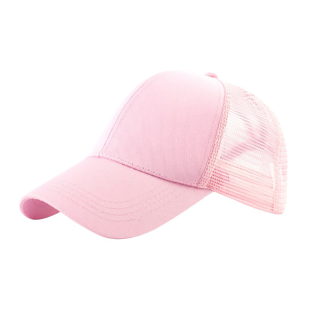 Solid Ponytail Baseball Cap Women Snapback Dad Hat Mesh Trucker Caps Messy Bun Summer Hat Female Adjustable Hip Hop Hats: Pink