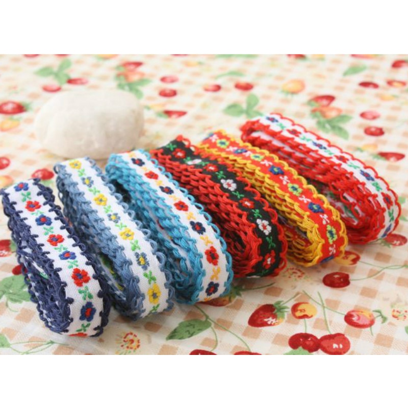 1/2 "  in 12mm 20 yard/lots enkel ansikte blomma jacquard vävt band 18 färger små öron spets