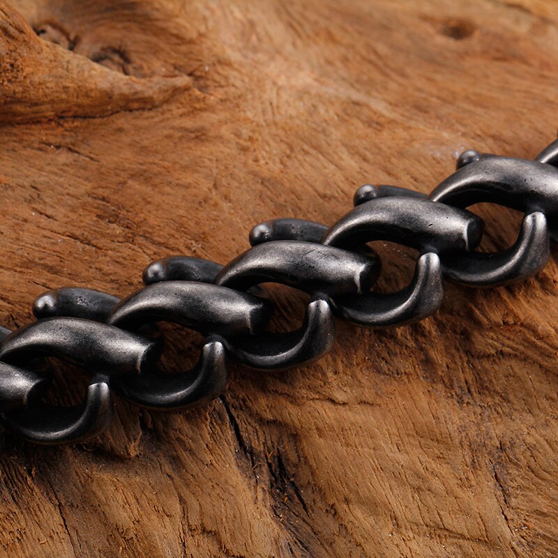 Vintage 15Mm Dikke Zwarte Roestvrij Stalen Armband Voor Mannen Mode Mannen Chain Link Armbanden En Armbanden Sieraden Voor Hem