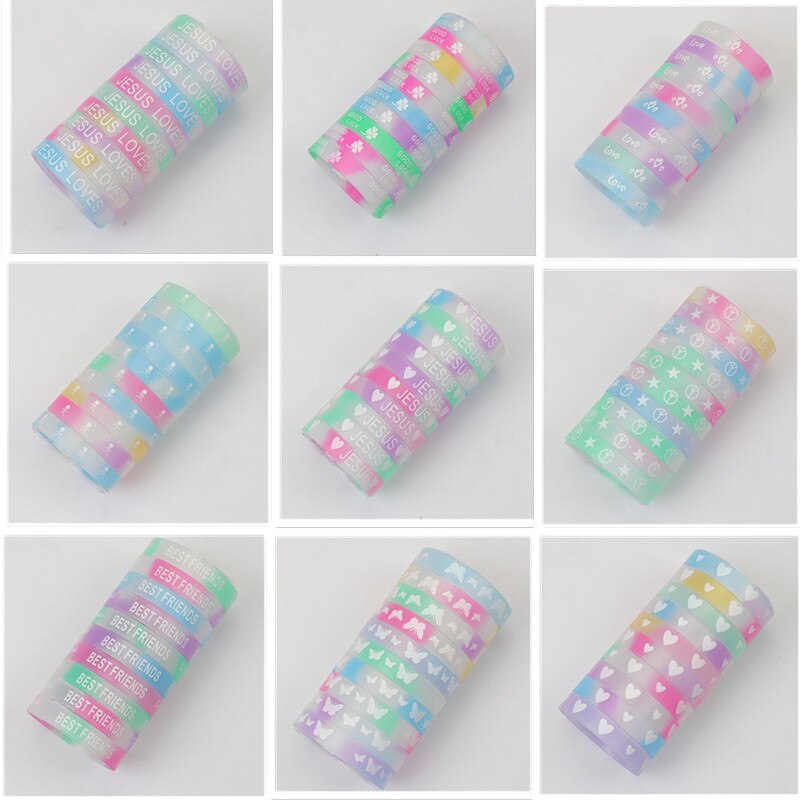 10 pz/lotto moda uomo Silicone bagliore notturno polsino luminoso braccialetti dell'amicizia gioielli per le donne Mix Style Club regali per feste