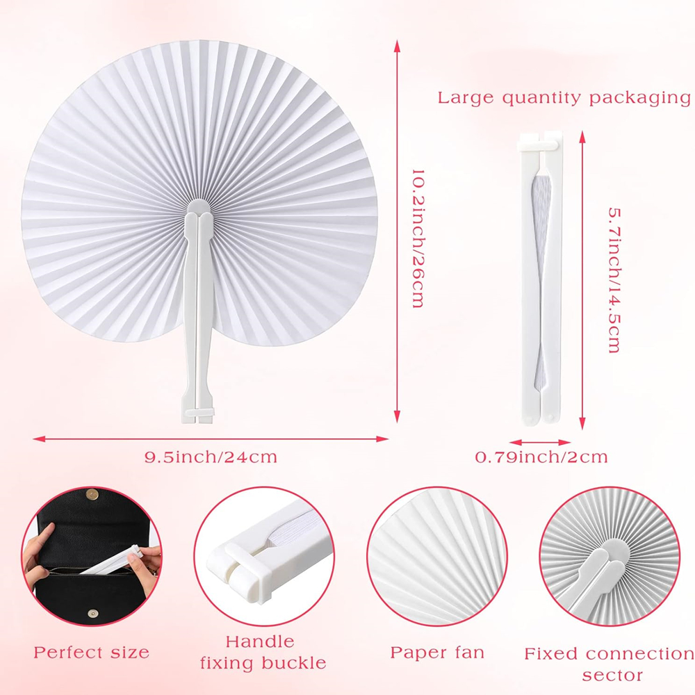 12pçs leques de papel redondos em forma de pêssego branco para crianças, presentes de aniversário, festa de casamento, lembranças, presentes de dama de honra, decoração de casa