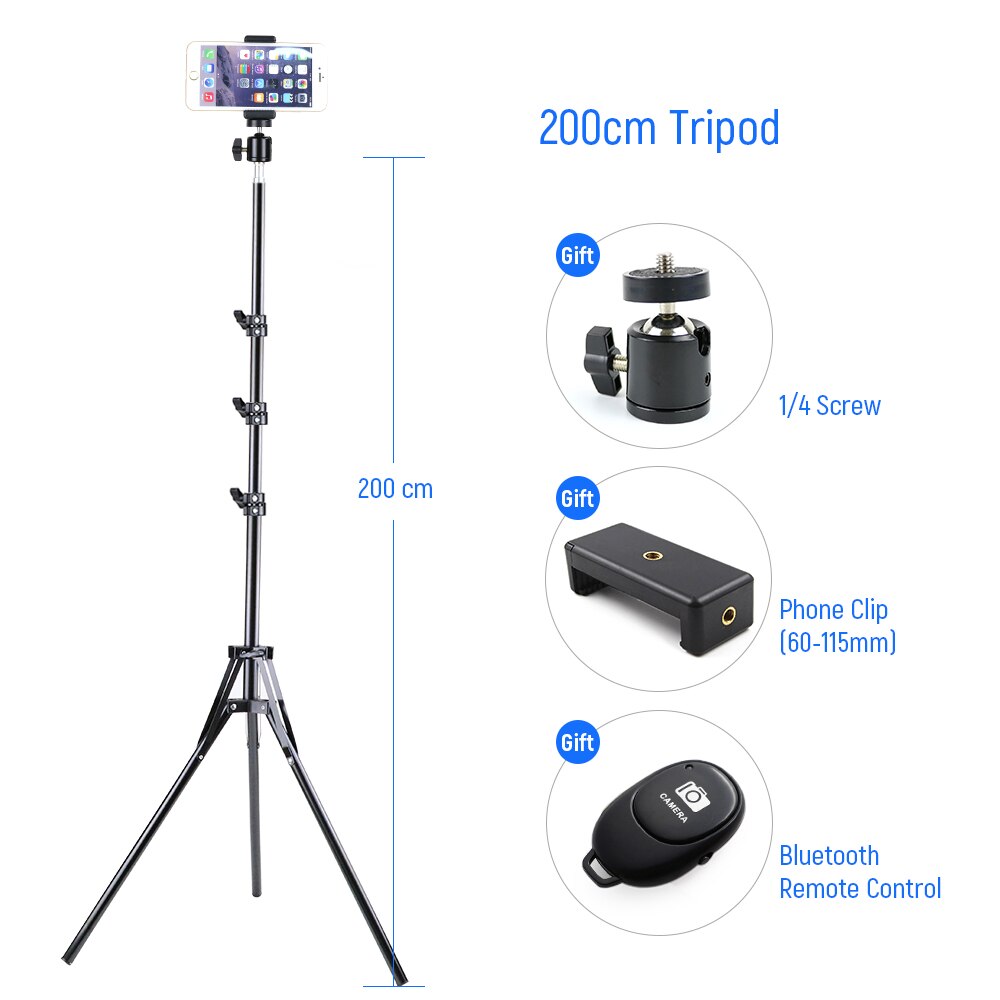 0.5m~2m Foldable Photography Tripod Light Stand Mount Camera Photo Digital 360 Degree Fluid Head with Phone Holder: 2.0m