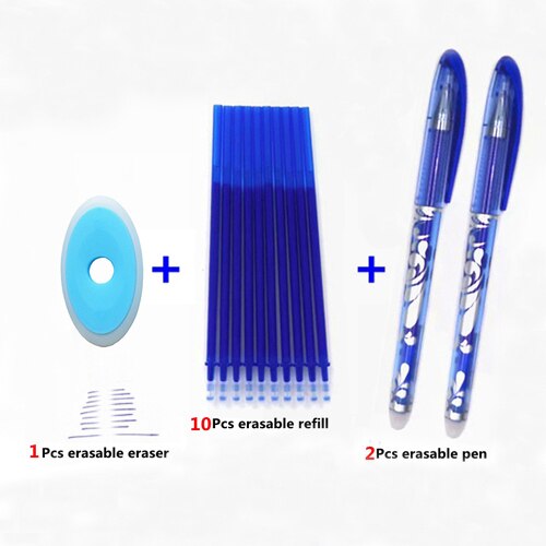 Erasable Pen Set 0.5mm Blue Black Color Ink Writing Gel Pens Washable handle for School Office Stationery Supplies: 13Pcs blue-D