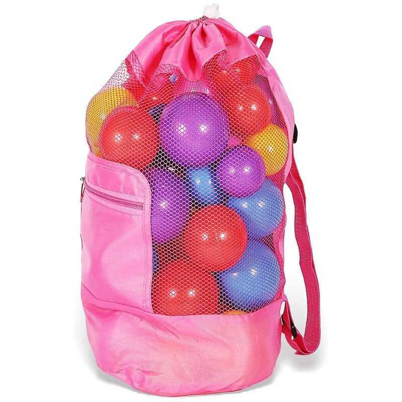 Extra Grote Mesh Strand Rugzak Duurzaam Verstelbare Schouderriem Cilindrische: Pink