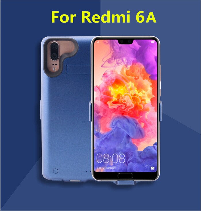 6000Mah Externe Batterij Case Voor Xiaomi Redmi 6A Opladen Cover Backup Power Bank Case Voor Redmi 6A Batterij charger Cases: Blue For Redmi 6A