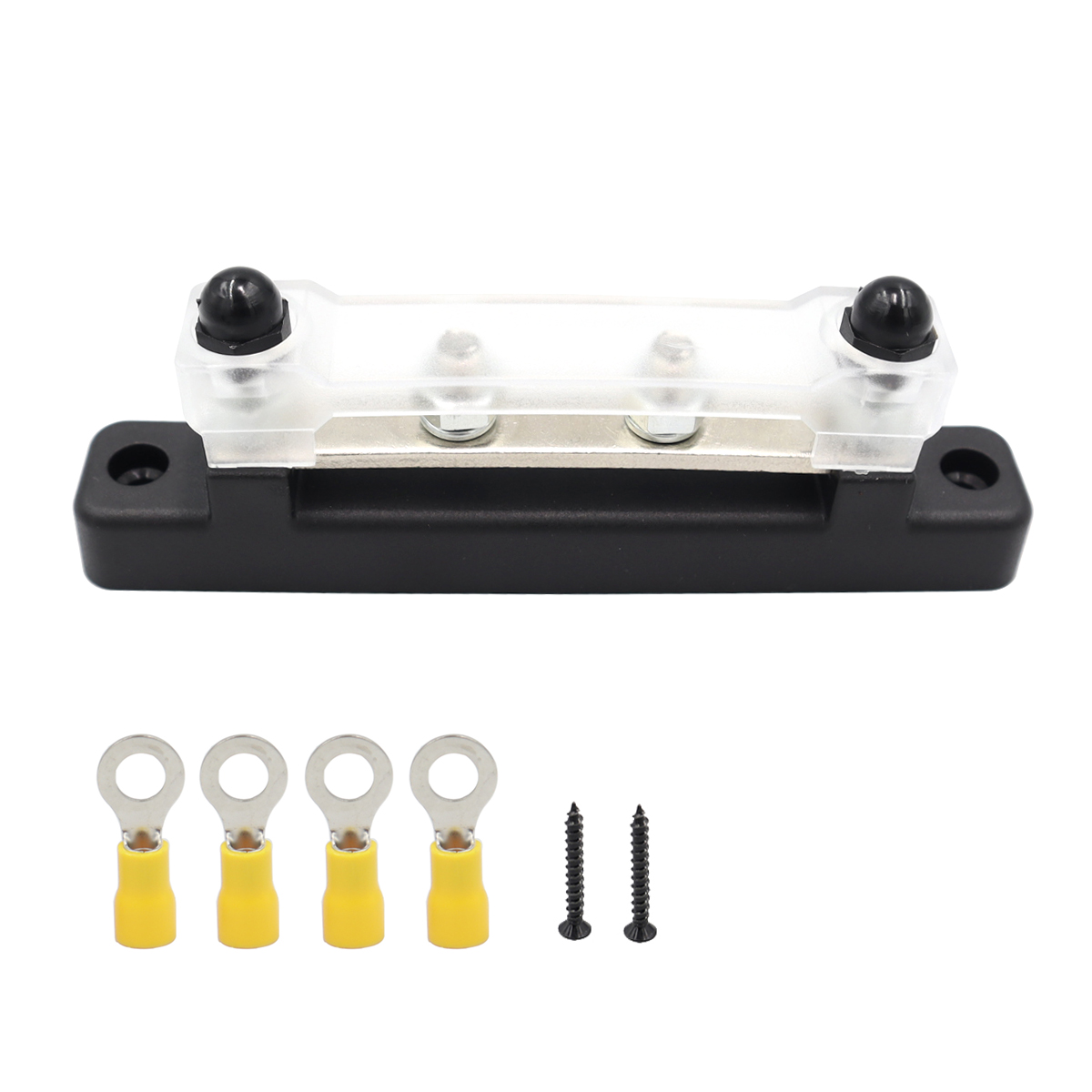 4 Terminal Stroomverdeling Blok 48V 150A Bus Bar Klemmenblok Voor Caravan Vrachtwagen Boot Auto Camper Rv: Black