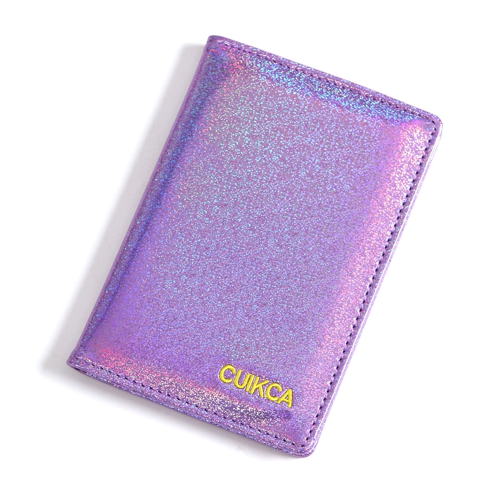 CUIKCA Passport Package Cover Flash Sequins Shine Glitter Leather Wallet ID Card Cases Holders Passport Bag Air Ticket Holder