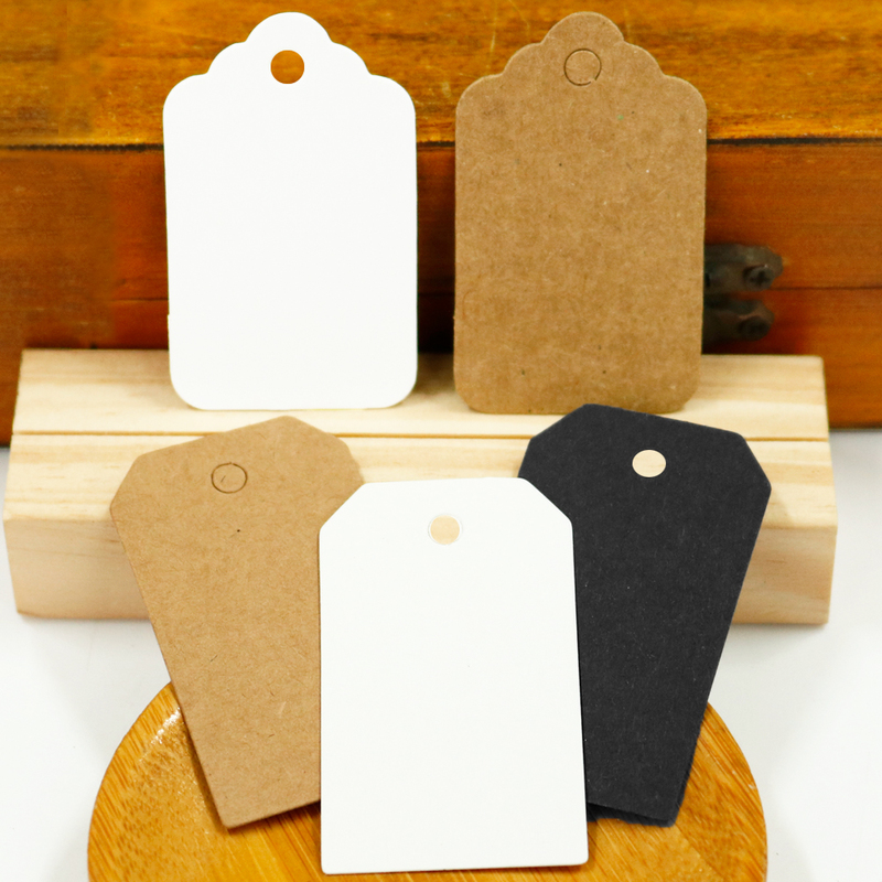 100 Pcs 3X5 Cm Verpakking Label Vintage Bruin Kraft Wit Papier Hang Tags Diy Handgemaakte Voedsel Label Wedding Decorating Tags