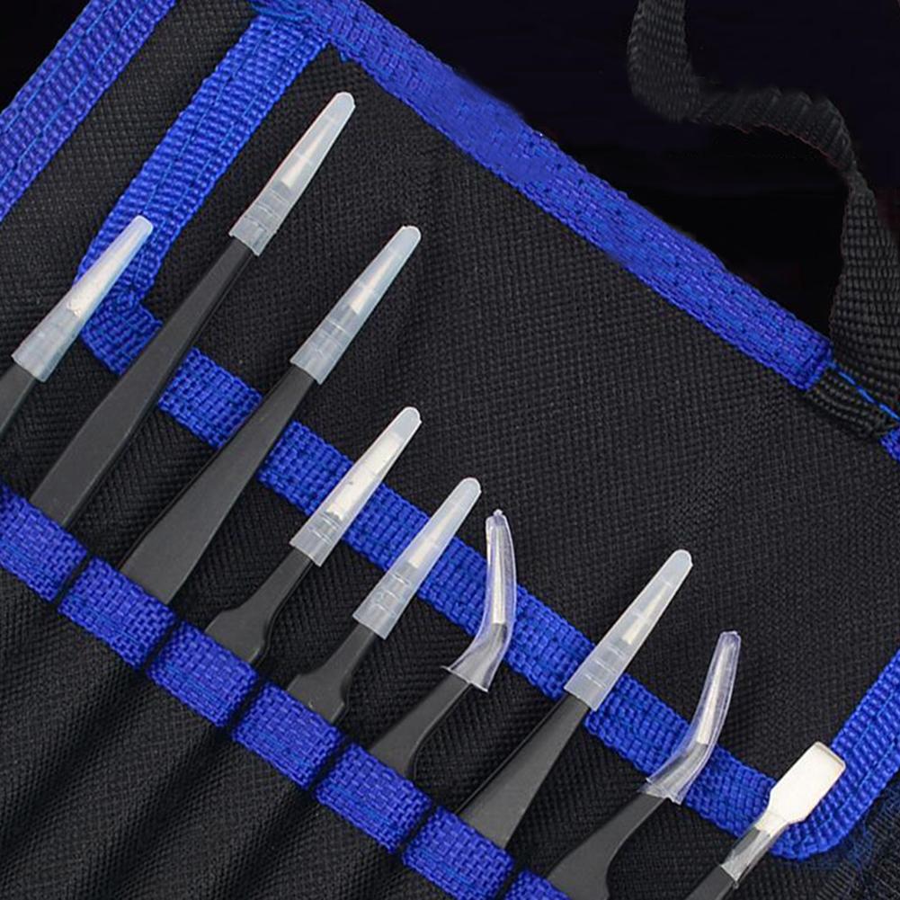 Kit de pince à épiler antistatique d'esd d'acier inoxydable de 9 pièces avec la pointe plate droite incurvée pour réparer des bijoux d'artisanat